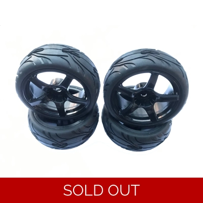 1:10 On Road Racing RC Car Rubber Wheels Tyres Rims Black 5 Spoke